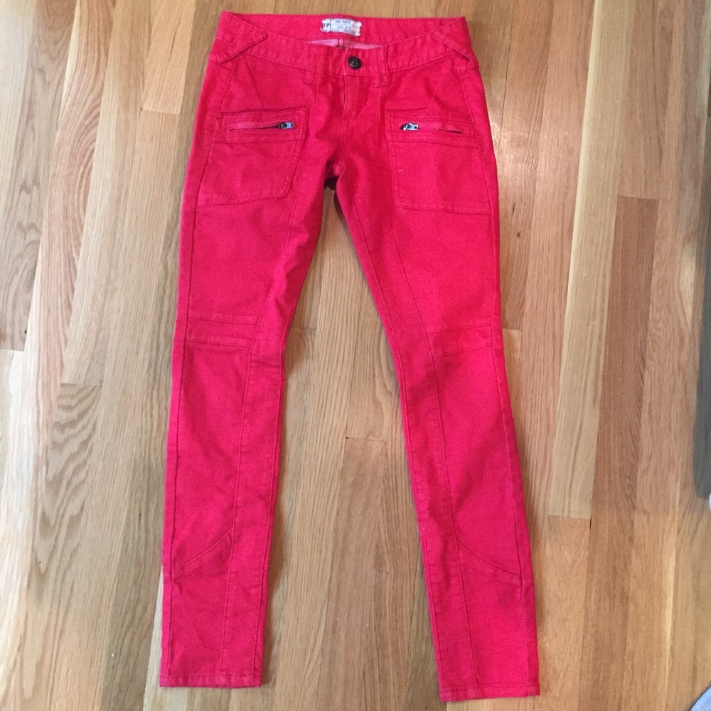Free People Skinny Pants in Bright Red